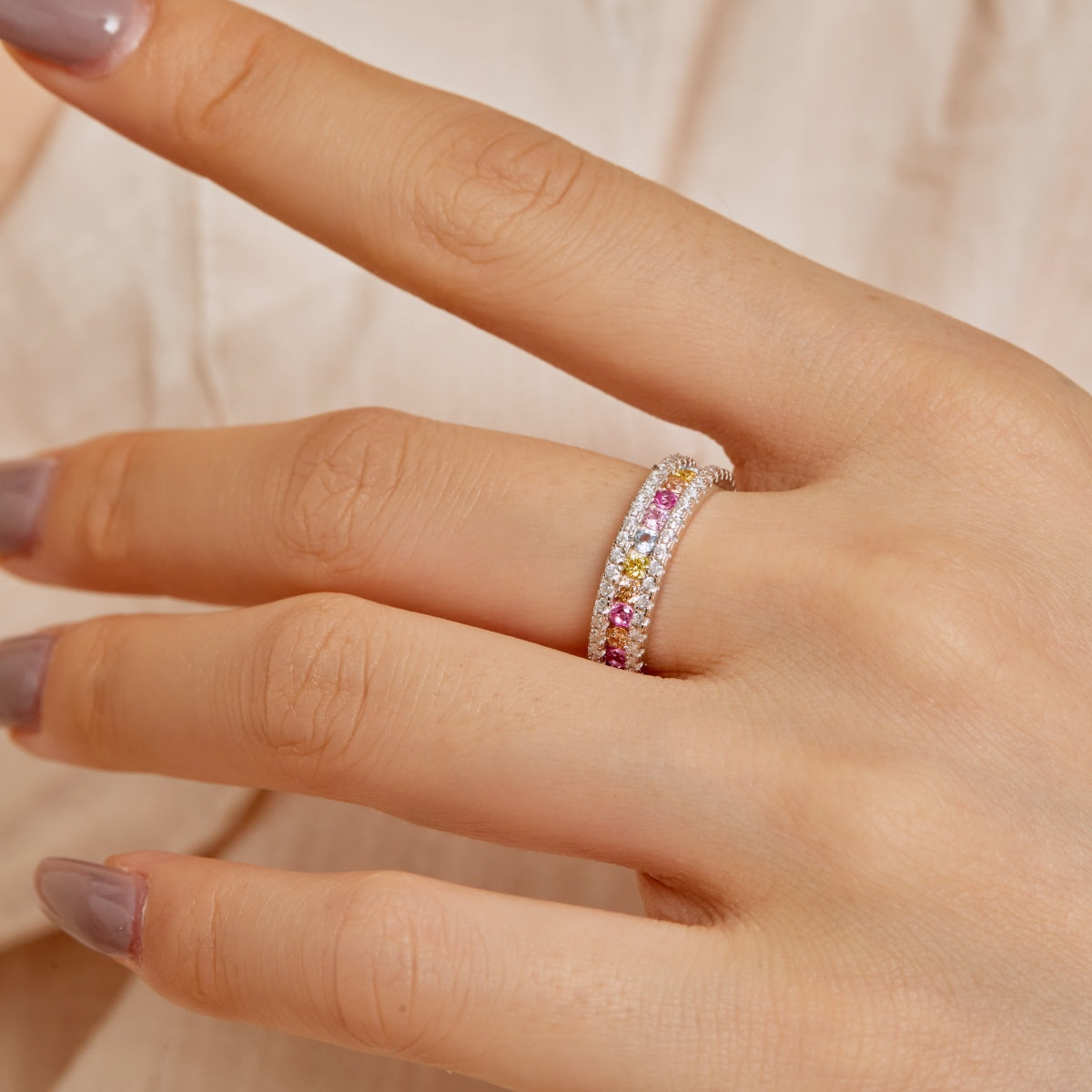 [Together]Delicate Colorful Round Cut Daily Ring