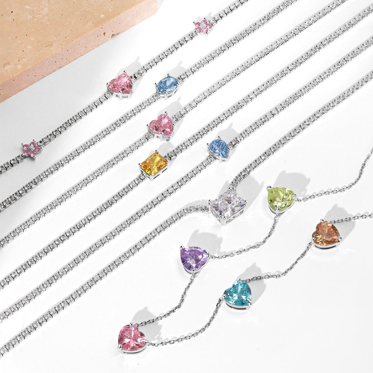 [Together]Dazzling Pink Heart Flower Necklace