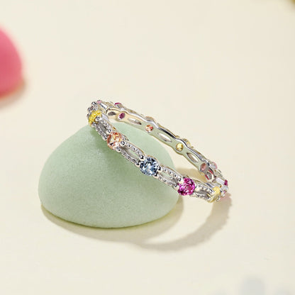 [Together]Sparkling Colorful Round Cut Tennis Ring