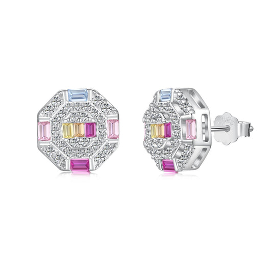 [Together]Ornate Colorful Octagon Shape Daily Earrings