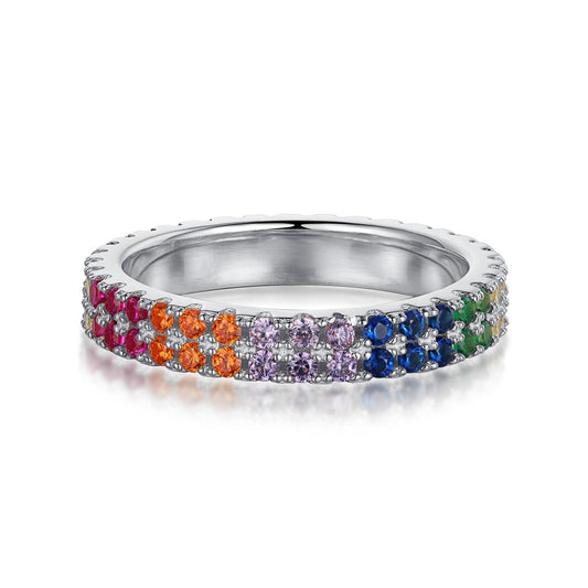 [Together]Unique Colorful Round Cut Tennis Ring