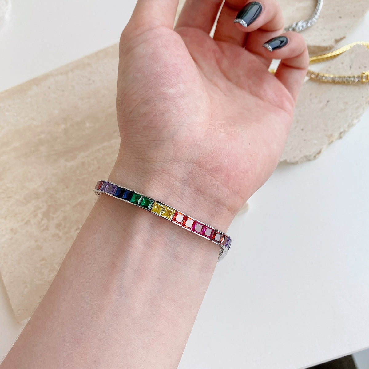 [Together]Radiant Colorful Princess Cut Tennis Bracelet