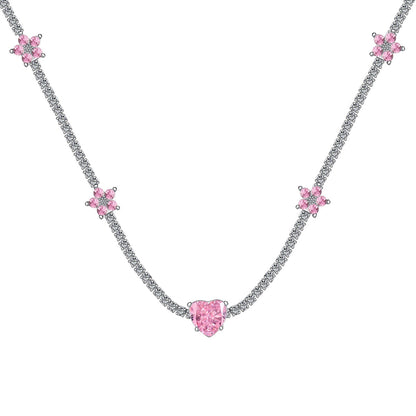 [Together]Dazzling Pink Heart Flower Necklace