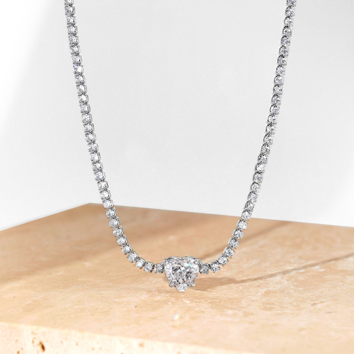 [Together]2.0 Carat Sparkling Tennis Heart Cut Necklace